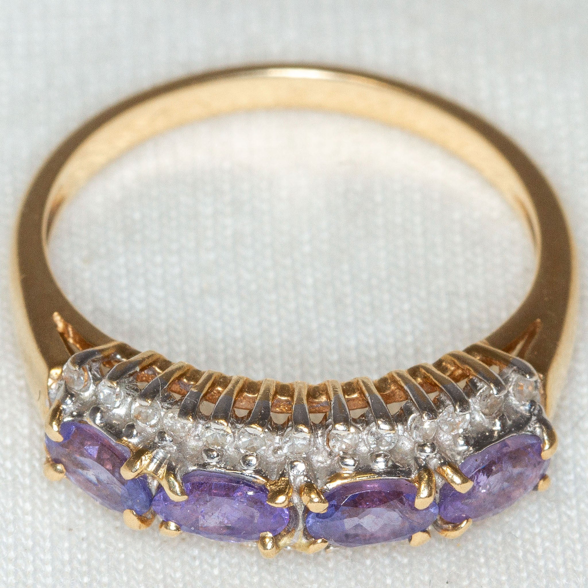 14k Yellow Gold Tanzanite and Diamond Multi-Stone Ring - Size 8