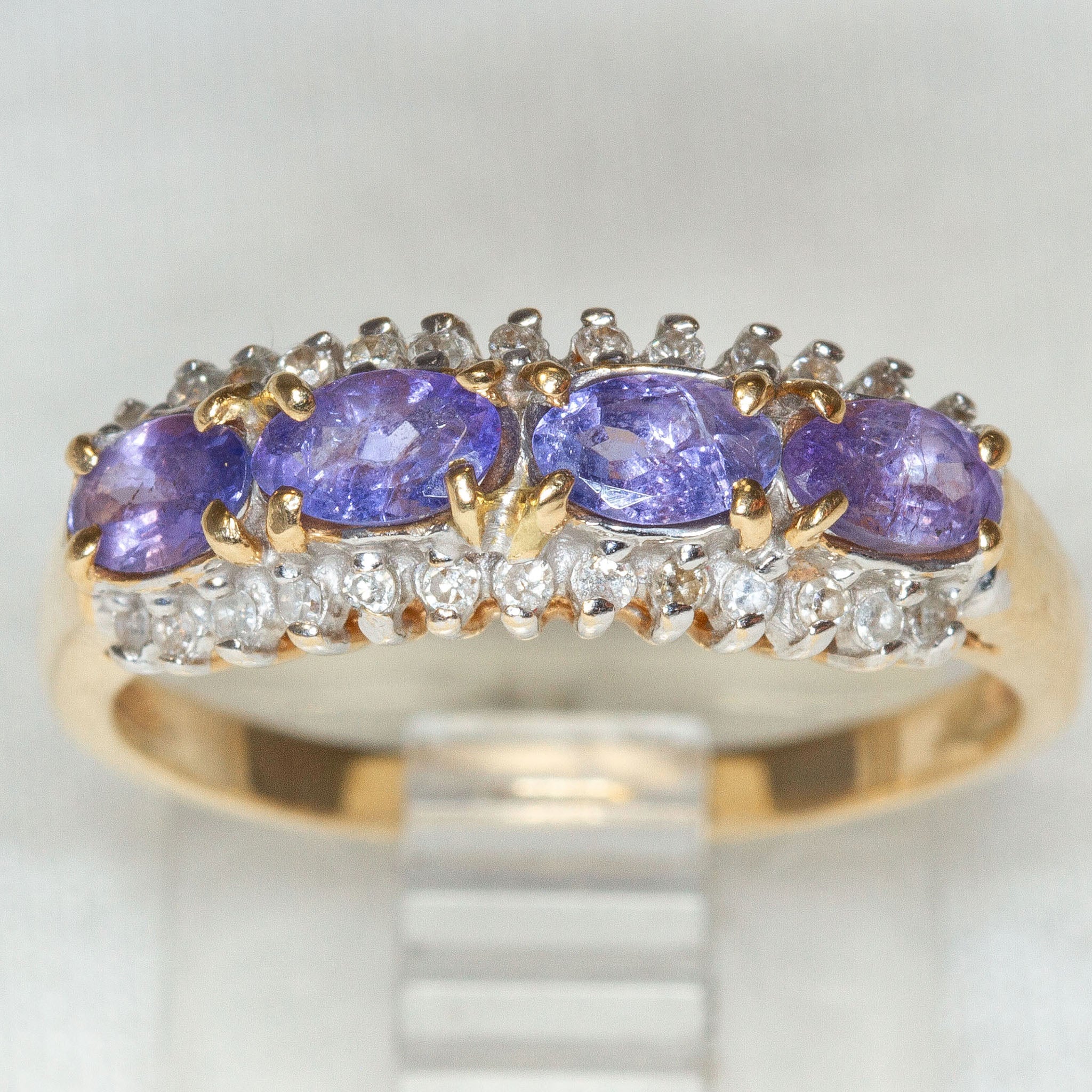 14k Yellow Gold Tanzanite and Diamond Multi-Stone Ring - Size 8