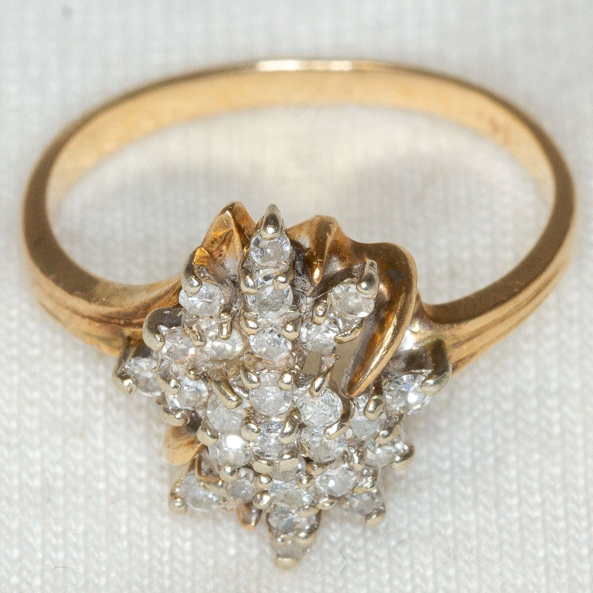 14k Yellow Gold Diamond Cluster Ring - .40tcw, Size 5 1/4