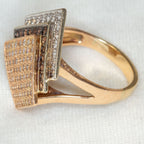14k Yellow Gold Geometric Multi-Tone CZ Statement Ring - size 7.5