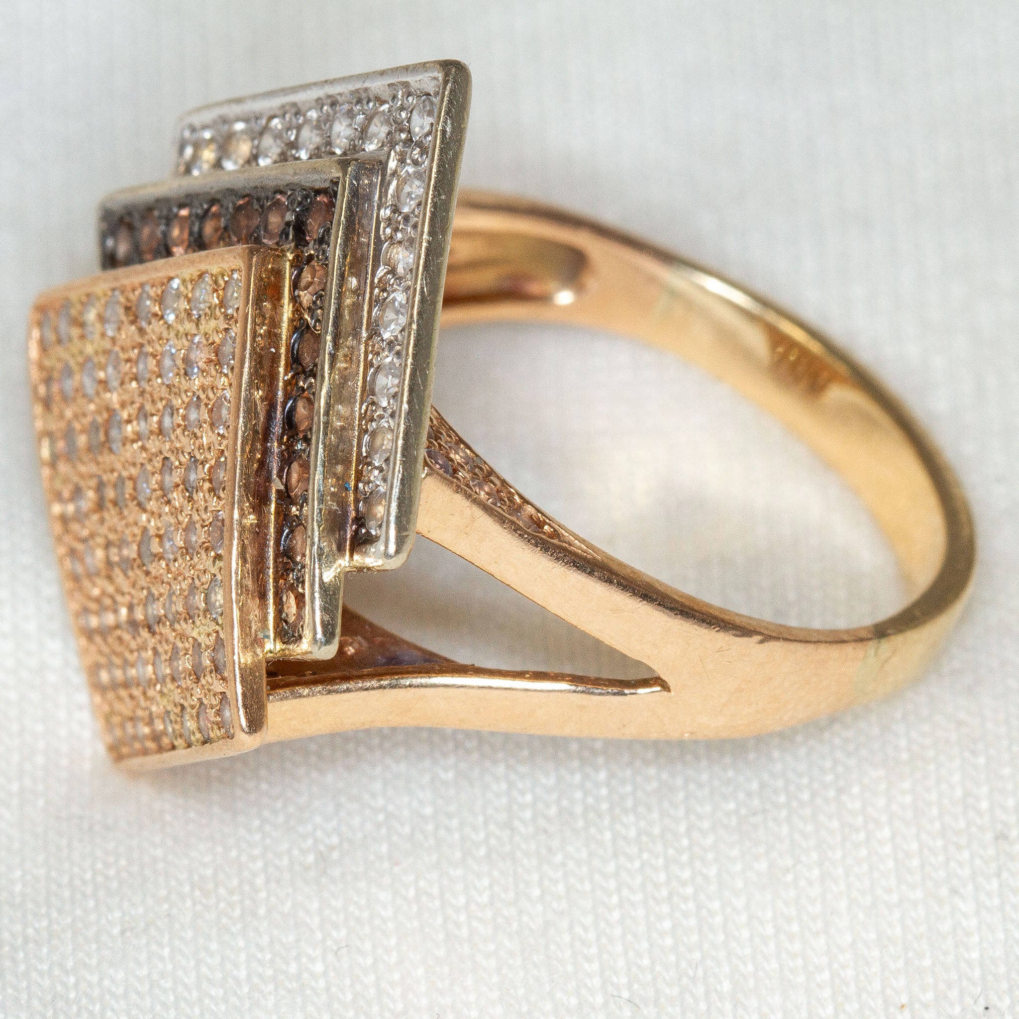 14k Yellow Gold Geometric Multi-Tone CZ Statement Ring - size 7.5