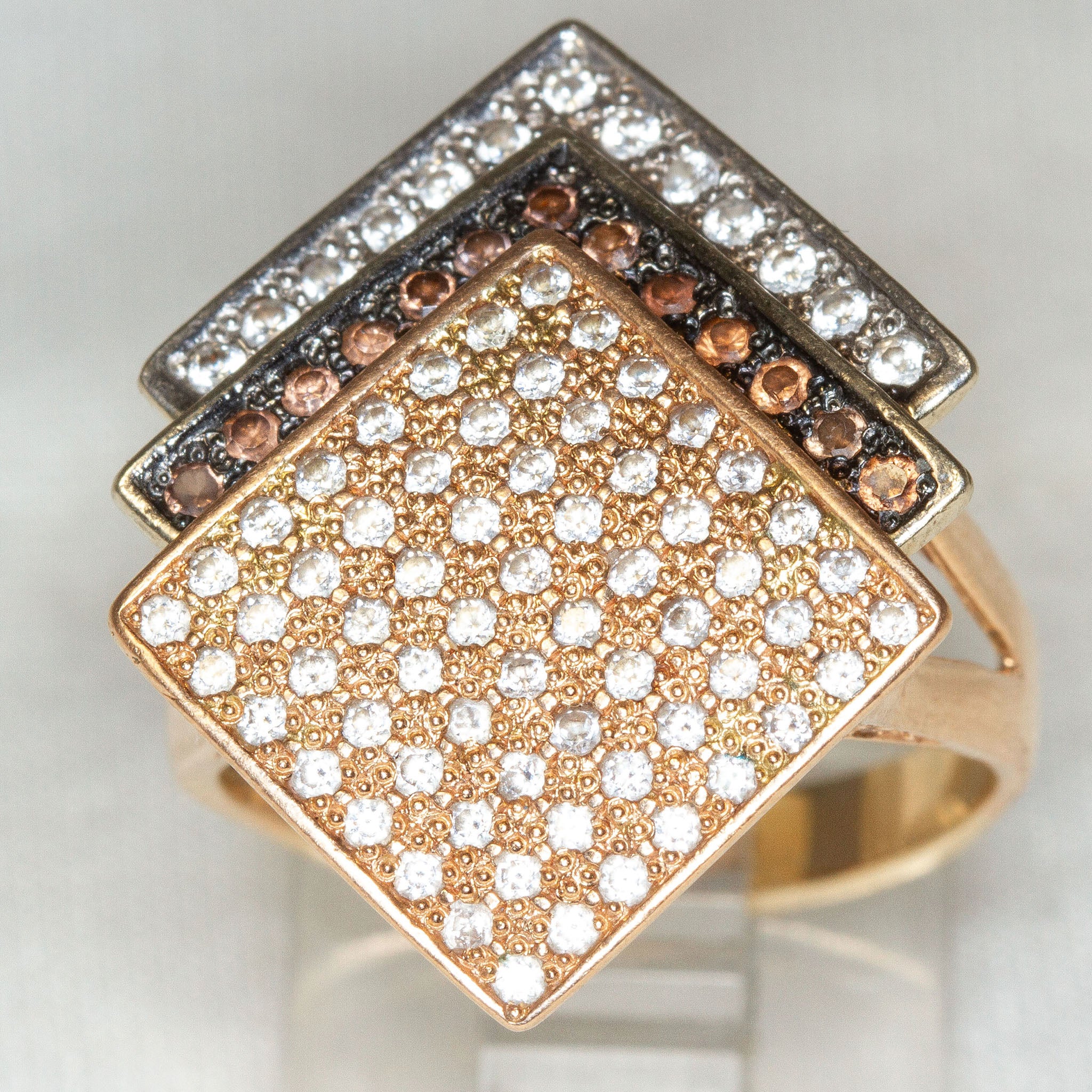 14k Yellow Gold Geometric Multi-Tone CZ Statement Ring - size 7.5 Secondary image