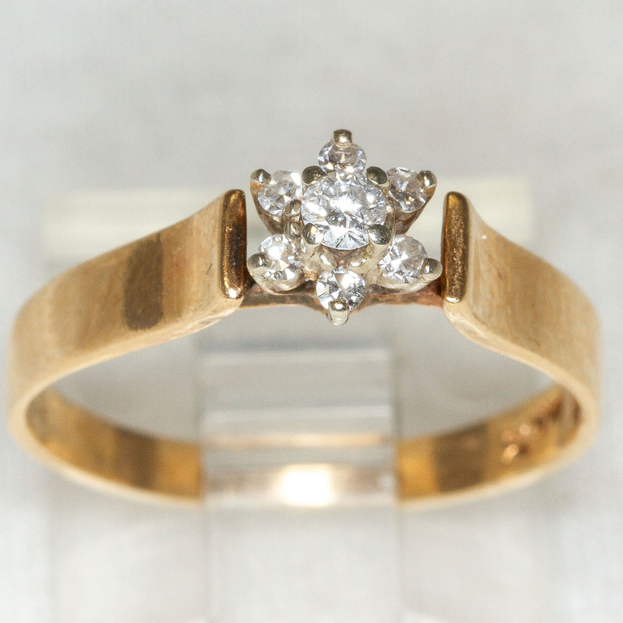 14k Yellow Gold Diamond Cluster Ring - .16ctw, Size 6