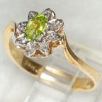 14k Yellow Gold Peridot and Diamond Floral Ring - Size 6