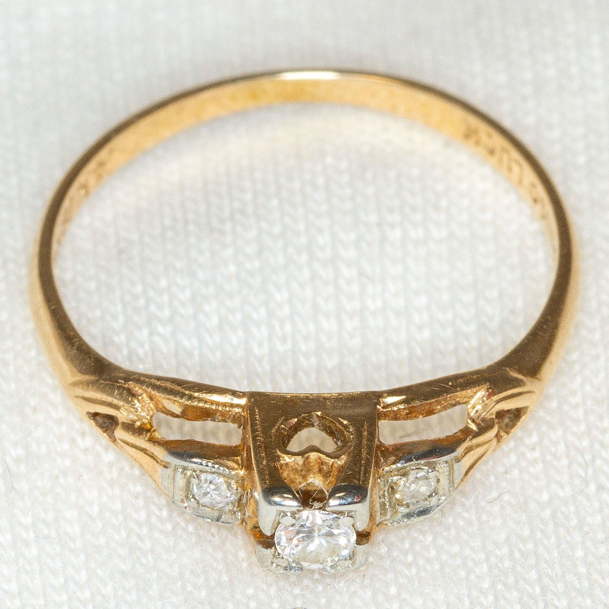 Vintage 14k Yellow Gold Diamond Three-Stone Ring - .032ctw, Size 2 3/4
