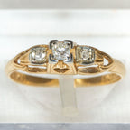 Vintage 14k Yellow Gold Diamond Three-Stone Ring - .032ctw, Size 2 3/4
