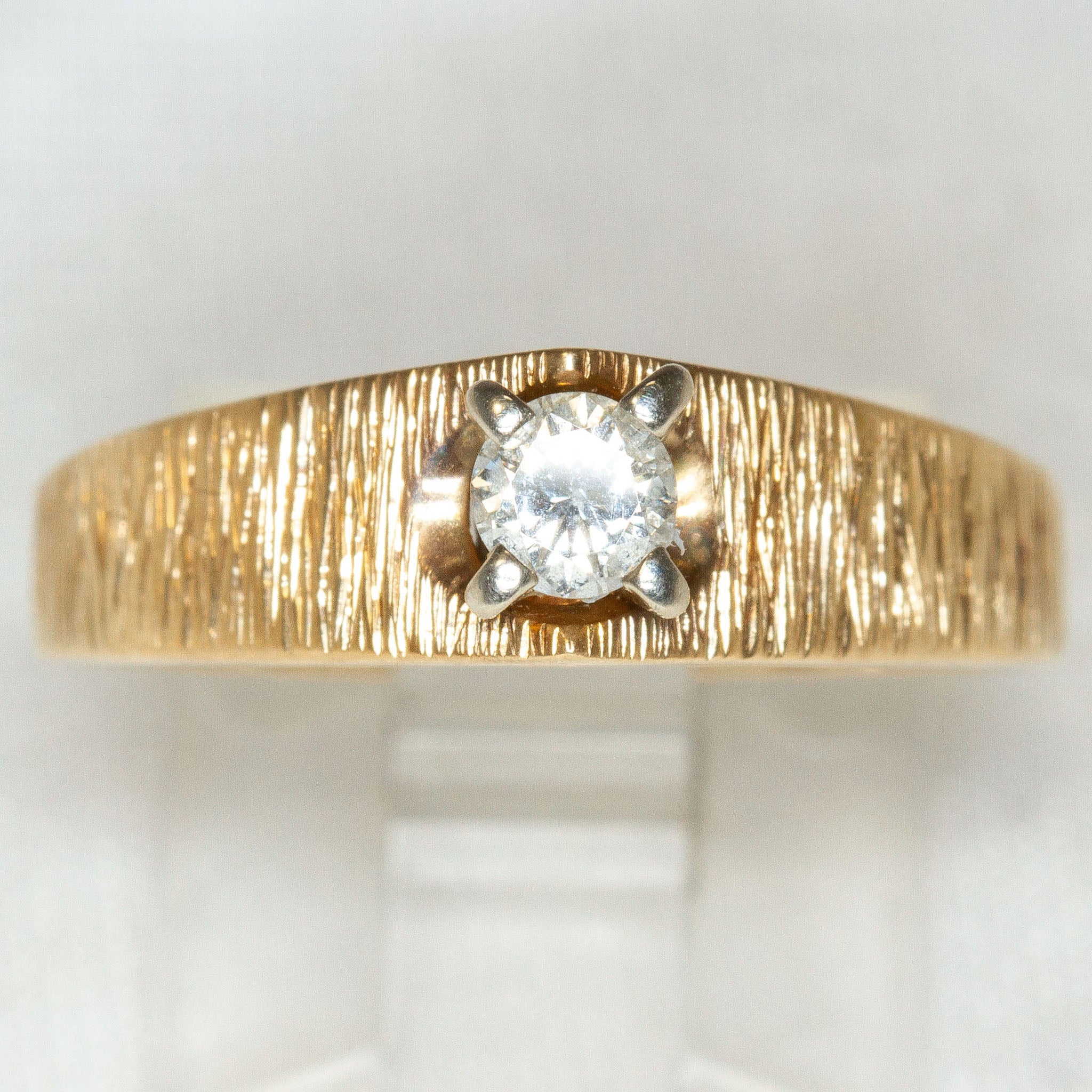 14k Yellow Gold Solitaire Diamond Ring - Textured Band, Size 8 Secondary image
