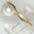 14k Yellow Gold Pearl and Diamond Accent Ring - Size 8