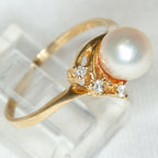 14k Yellow Gold Pearl and Diamond Accent Ring - Size 8