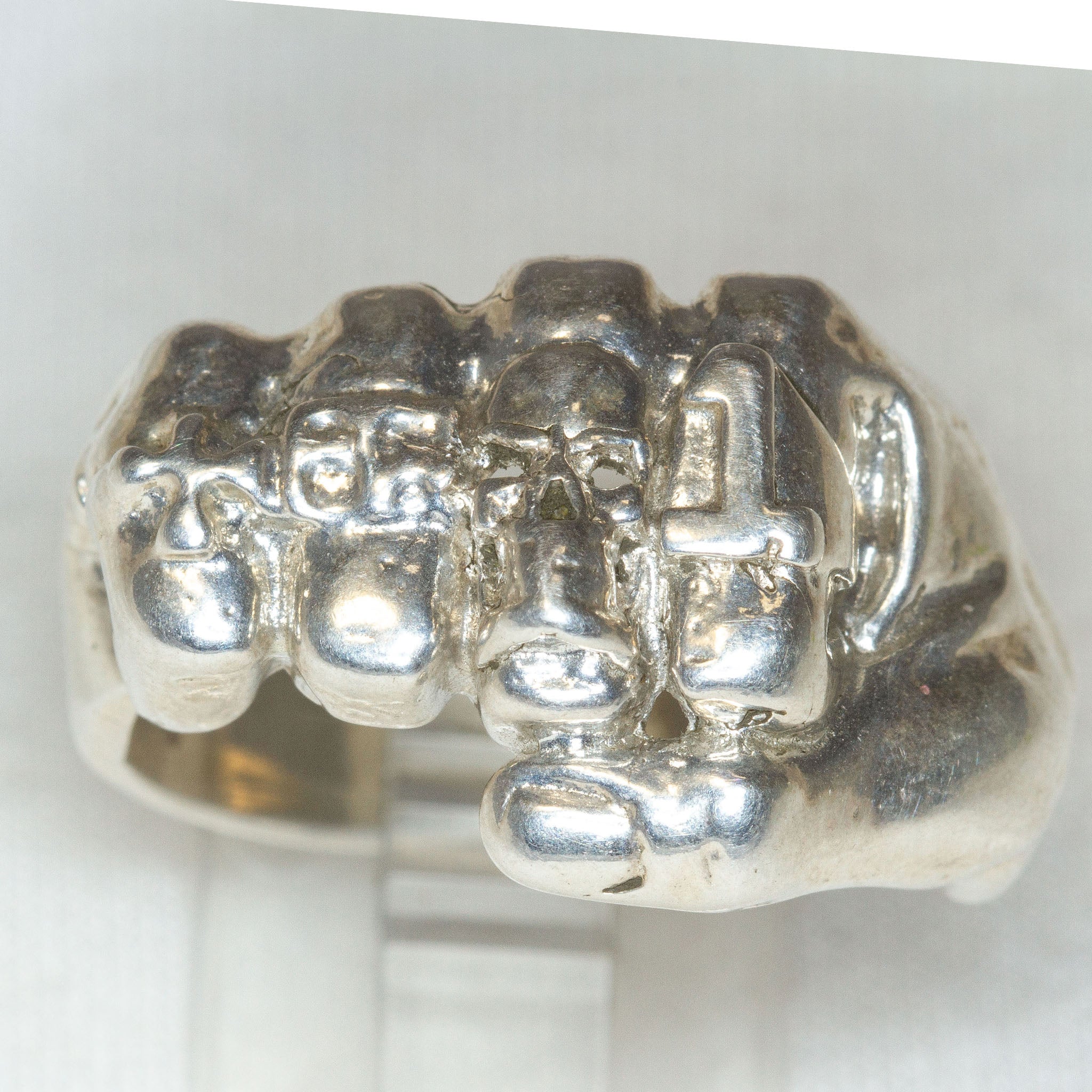 Sterling Silver Skull Fist Statement Ring - Size 11
