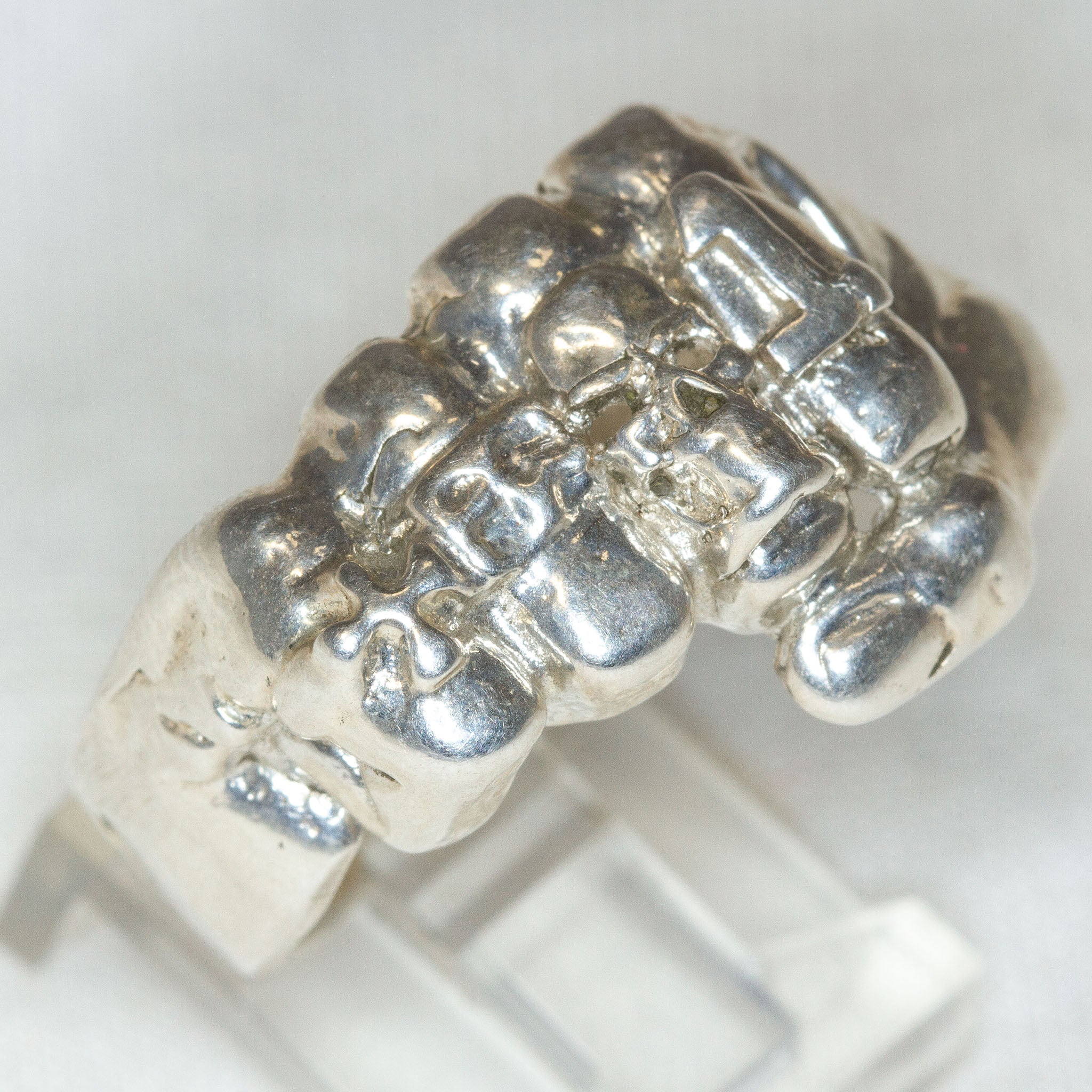 Sterling Silver Skull Fist Statement Ring - Size 11