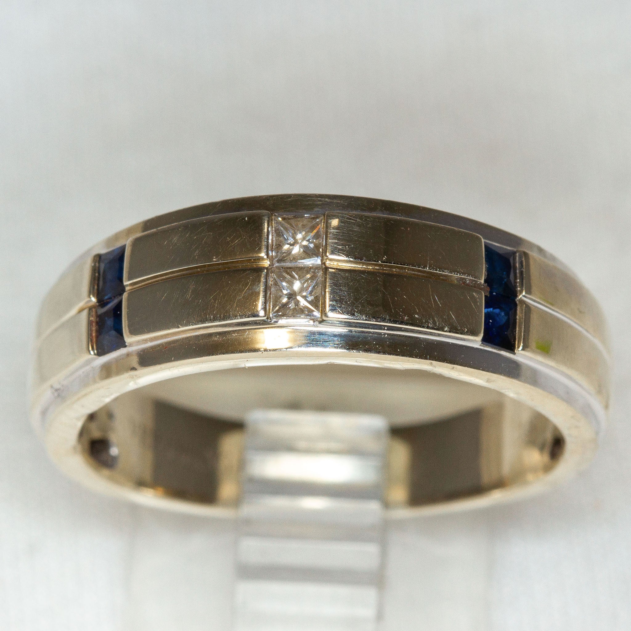 Vera Wang 14k White Gold Princess-Cut Diamond and Sapphire Band - Size 11
