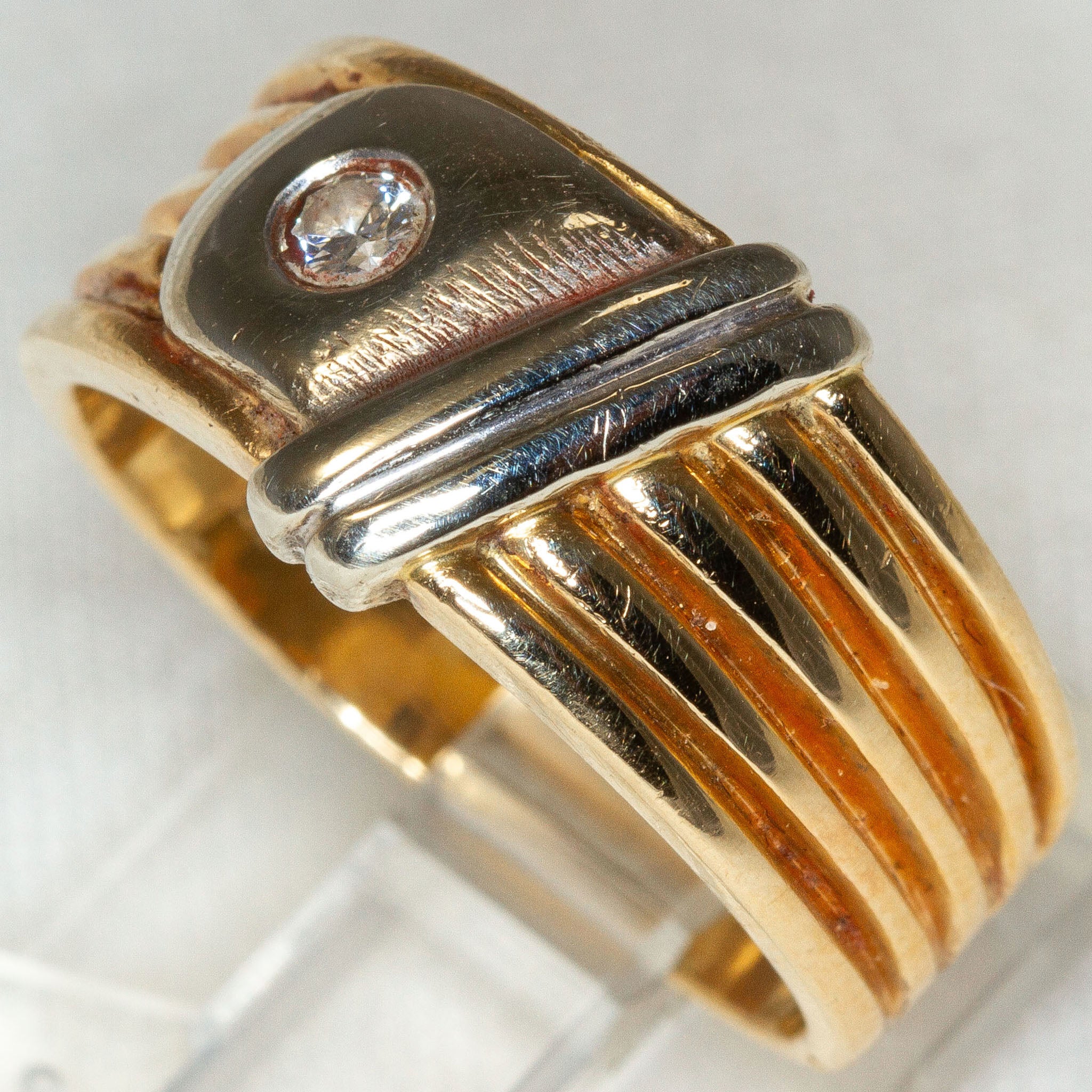 Two-Tone 14k Yellow and White Gold Diamond Statement Ring - Size 7