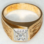 Vintage 10k Yellow Gold Men's Diamond Statement Ring - Size 8 1/2