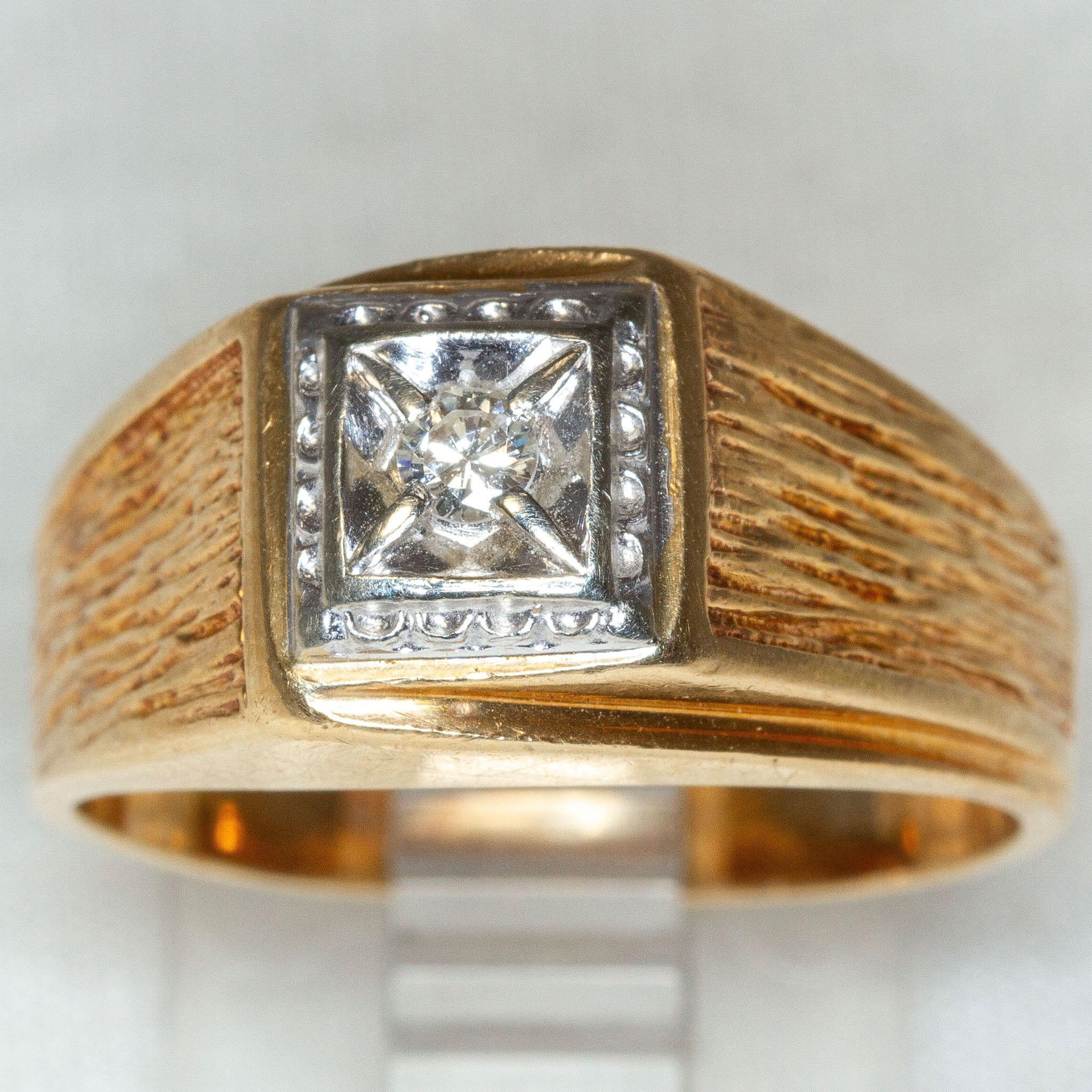 Vintage 10k Yellow Gold Men's Diamond Statement Ring - Size 8 1/2