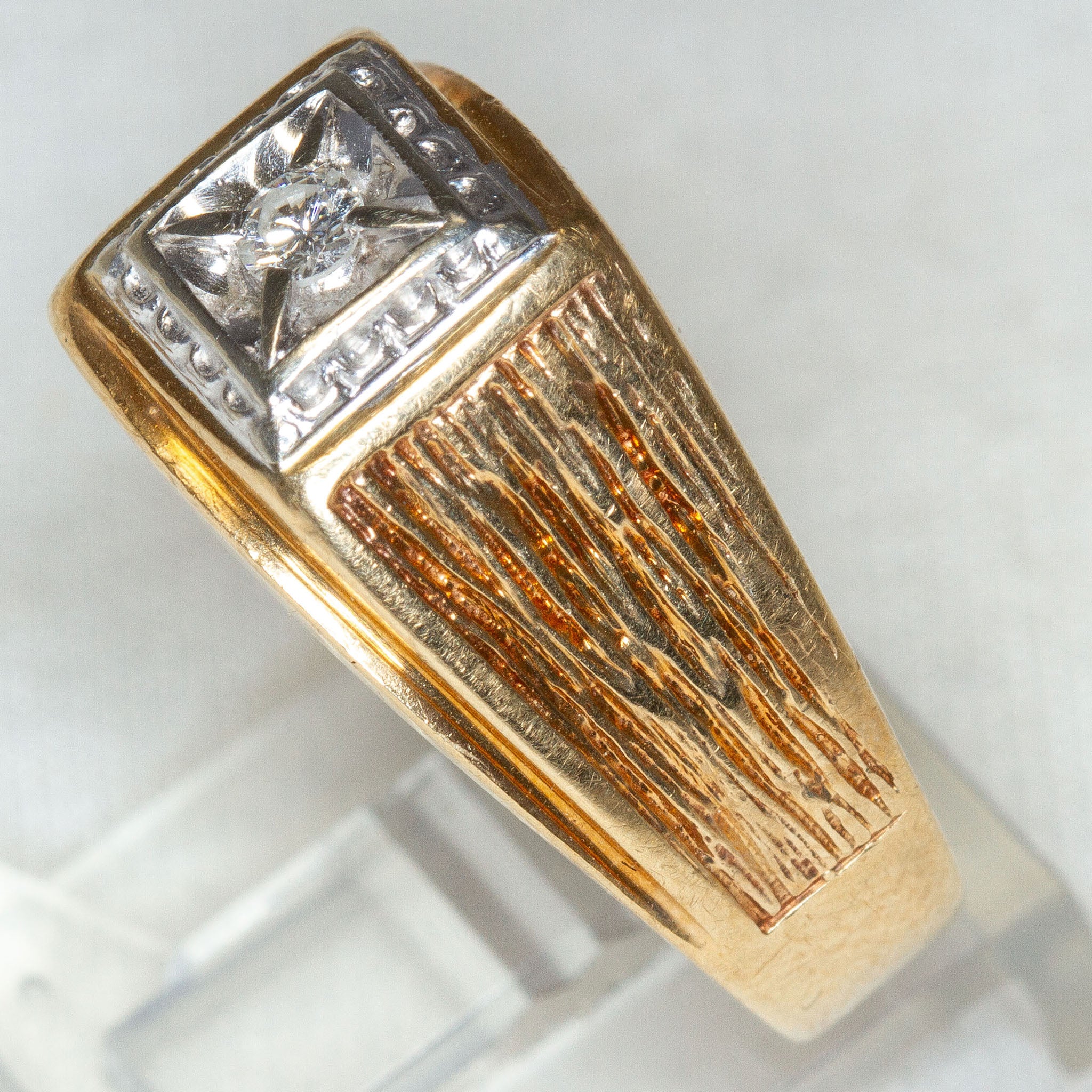 Vintage 10k Yellow Gold Men's Diamond Statement Ring - Size 8 1/2