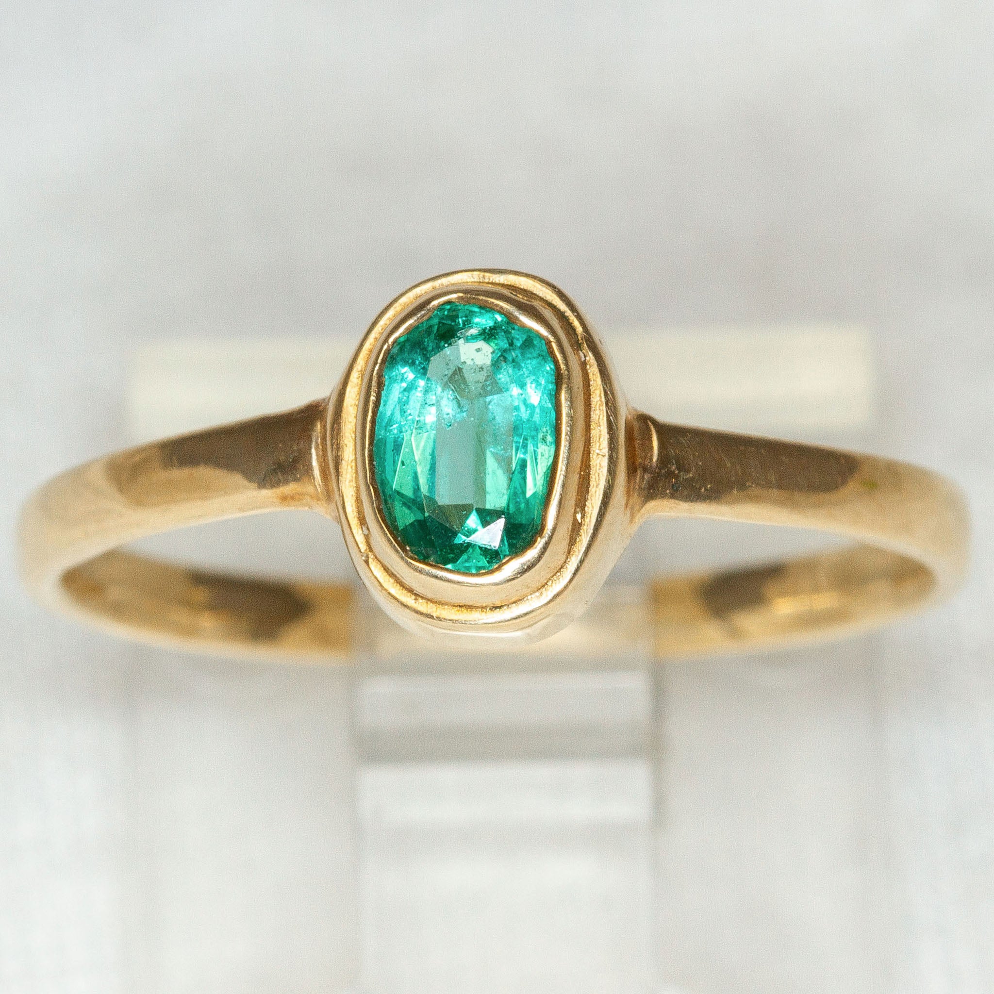 10k Yellow Gold Bezel-Set Gilson Emerald Ring - Size 7