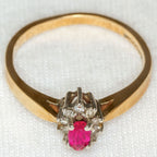 Vintage 10k Yellow Gold Ruby and Diamond Cluster Ring