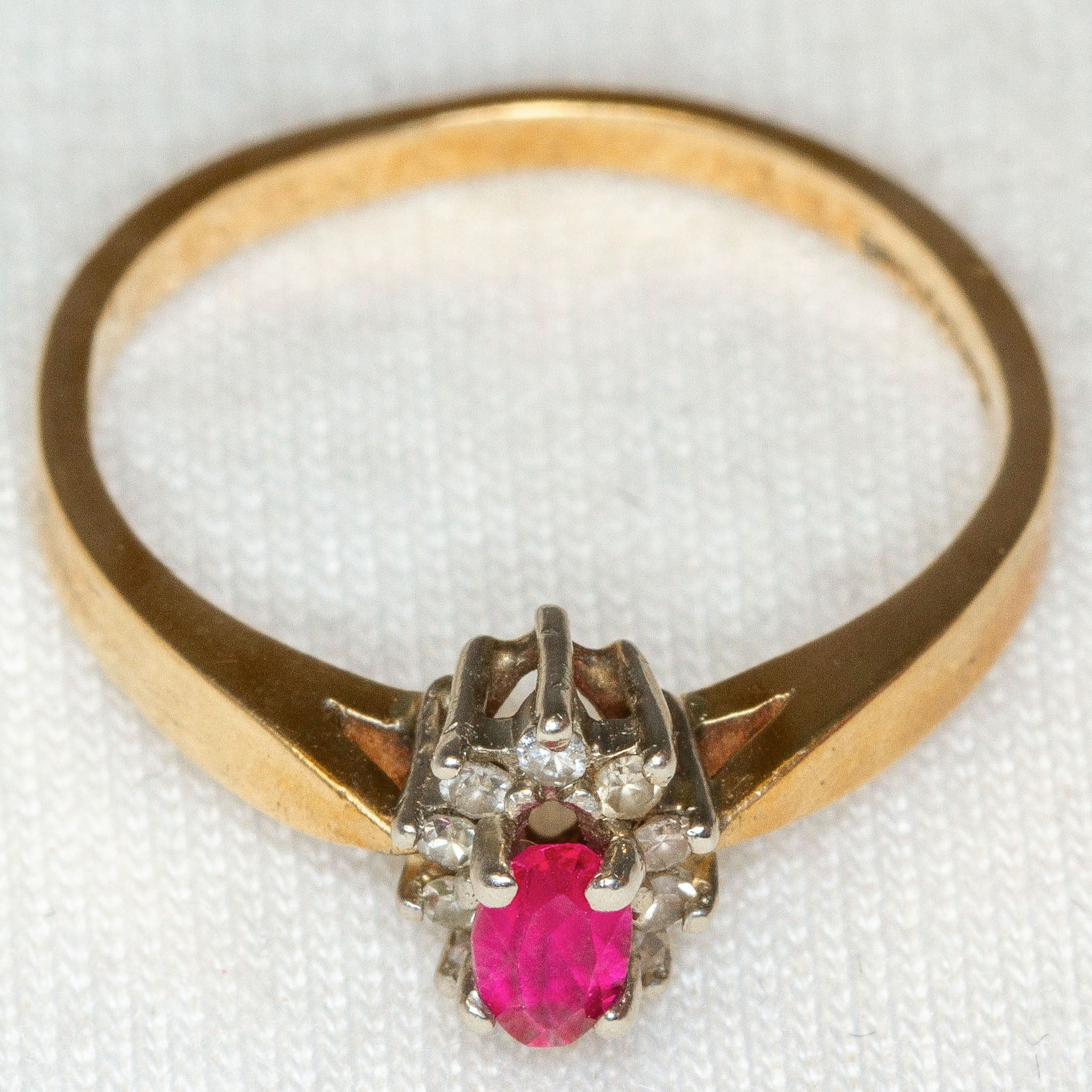 Vintage 10k Yellow Gold Ruby and Diamond Cluster Ring