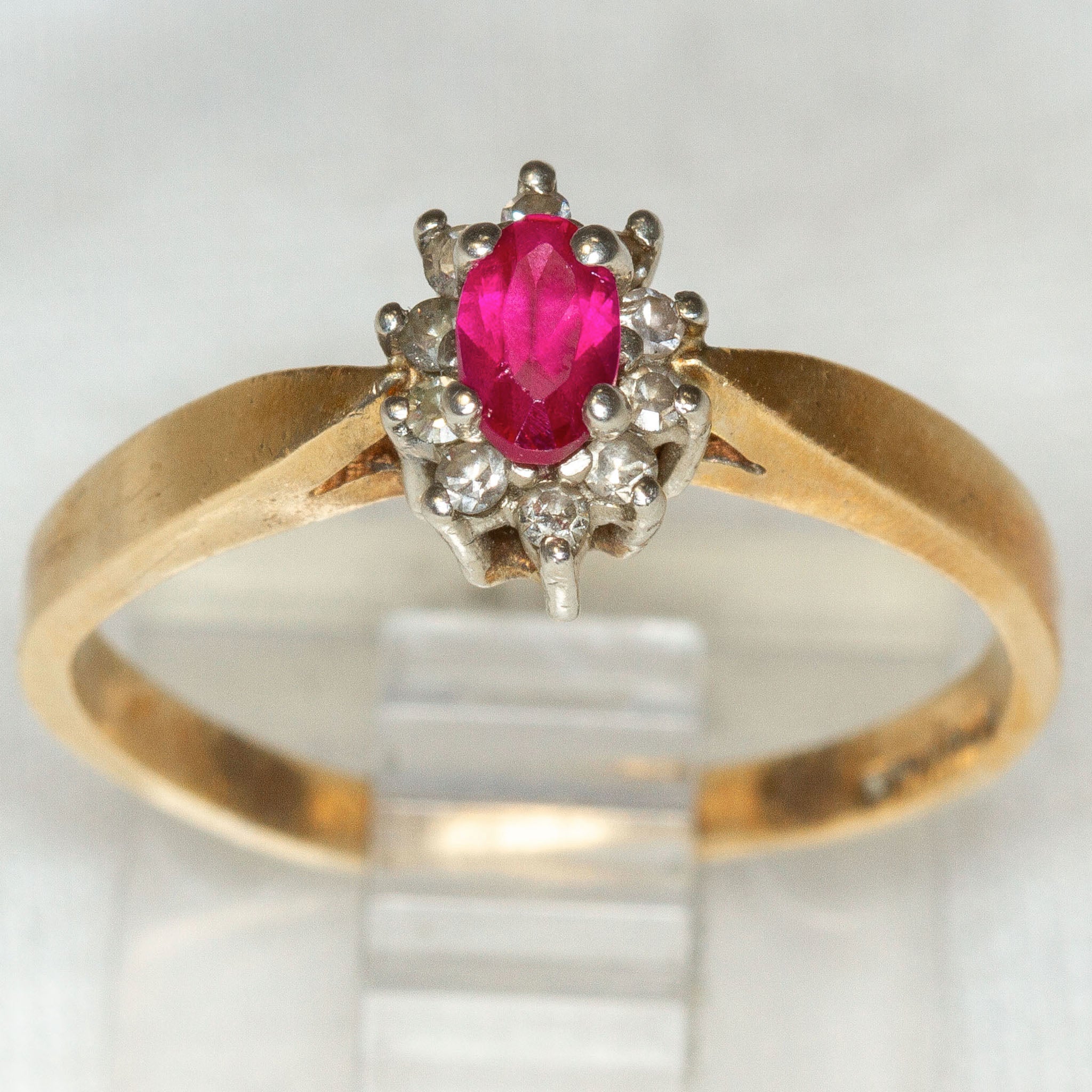 Vintage 10k Yellow Gold Ruby and Diamond Cluster Ring