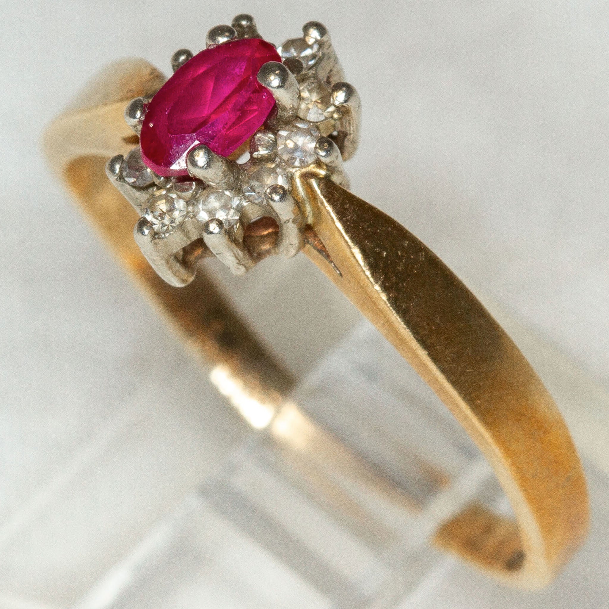 Vintage 10k Yellow Gold Ruby and Diamond Cluster Ring