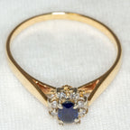 Vintage 14k Gold Sapphire and Diamond Cluster Ring - Size 10