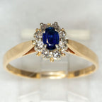 Vintage 14k Gold Sapphire and Diamond Cluster Ring - Size 10