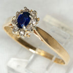 Vintage 14k Gold Sapphire and Diamond Cluster Ring - Size 10