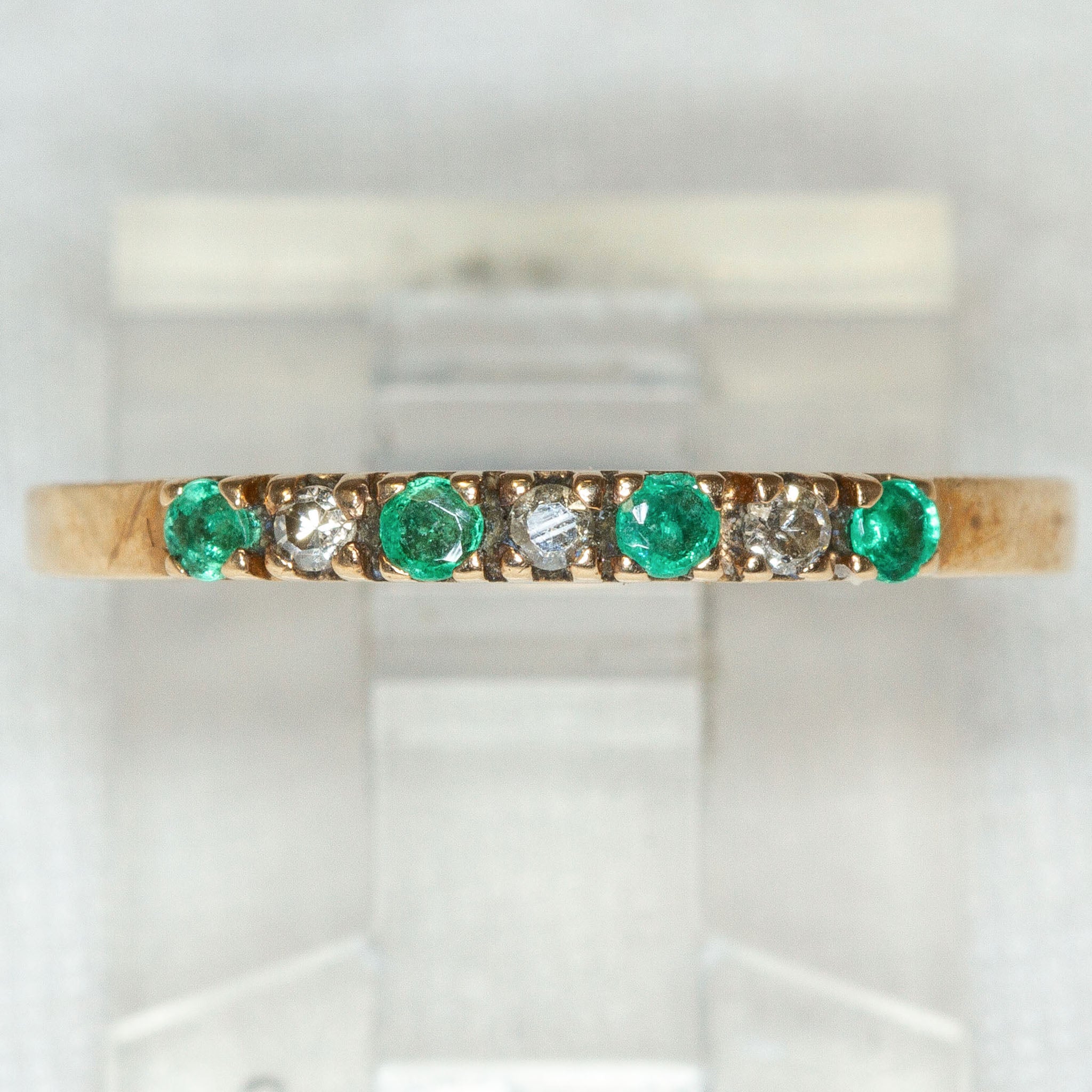 Elegant 10k Gold Emerald and Diamond Alternating Band Secondary image