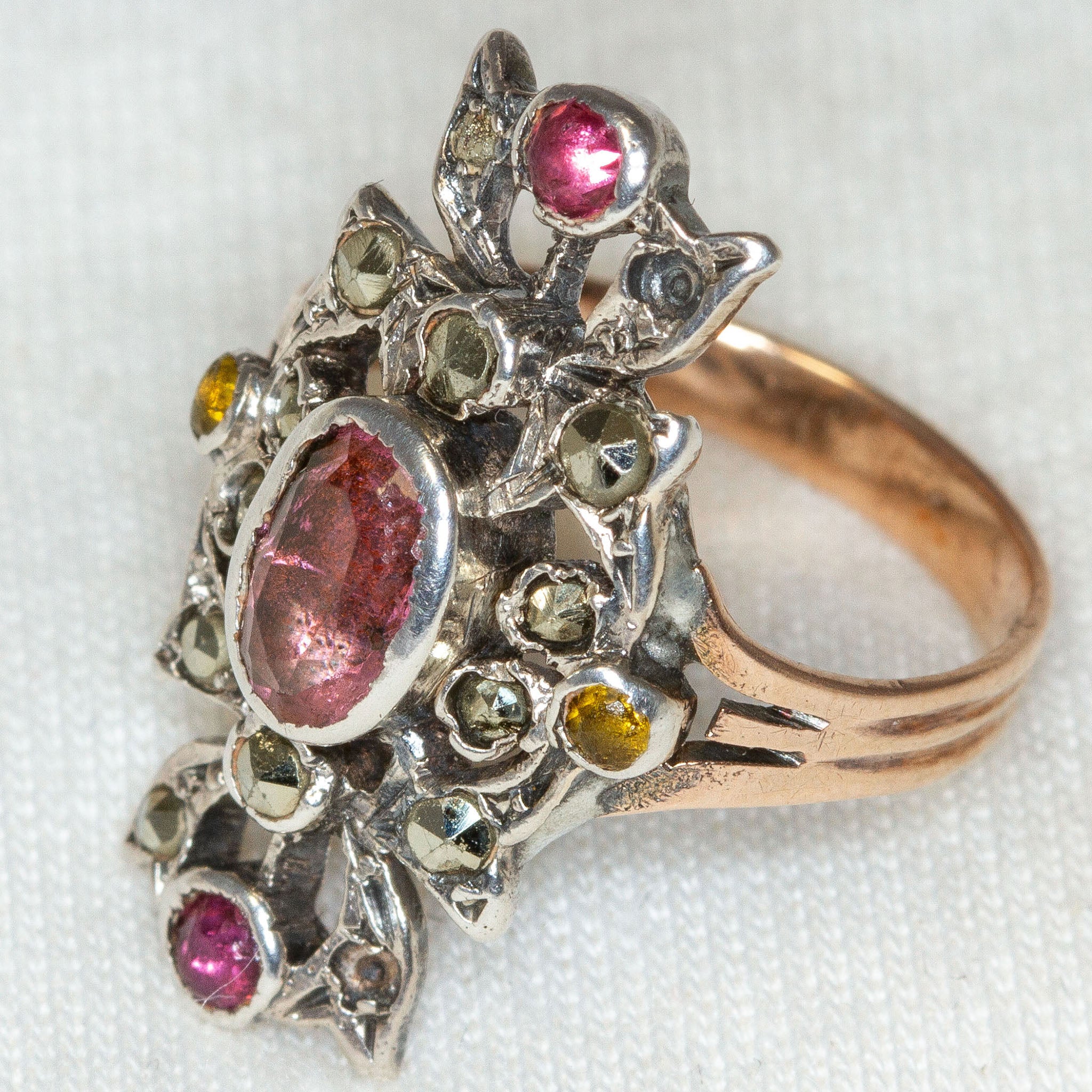 Vintage Victorian-Style Pink Sapphire and Marcasite Ring - 10k Gold