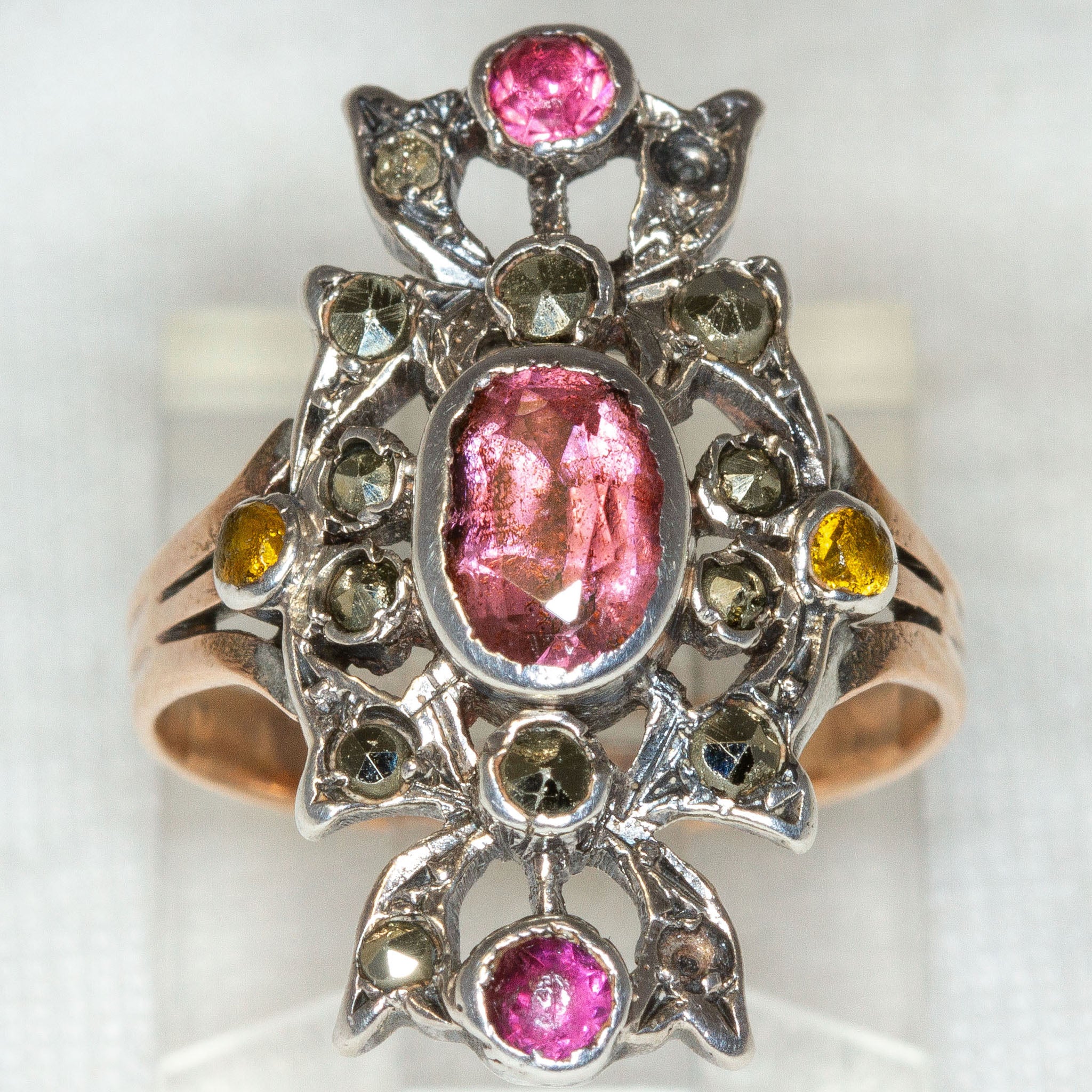 Vintage Victorian-Style Pink Sapphire and Marcasite Ring - 10k Gold Secondary image