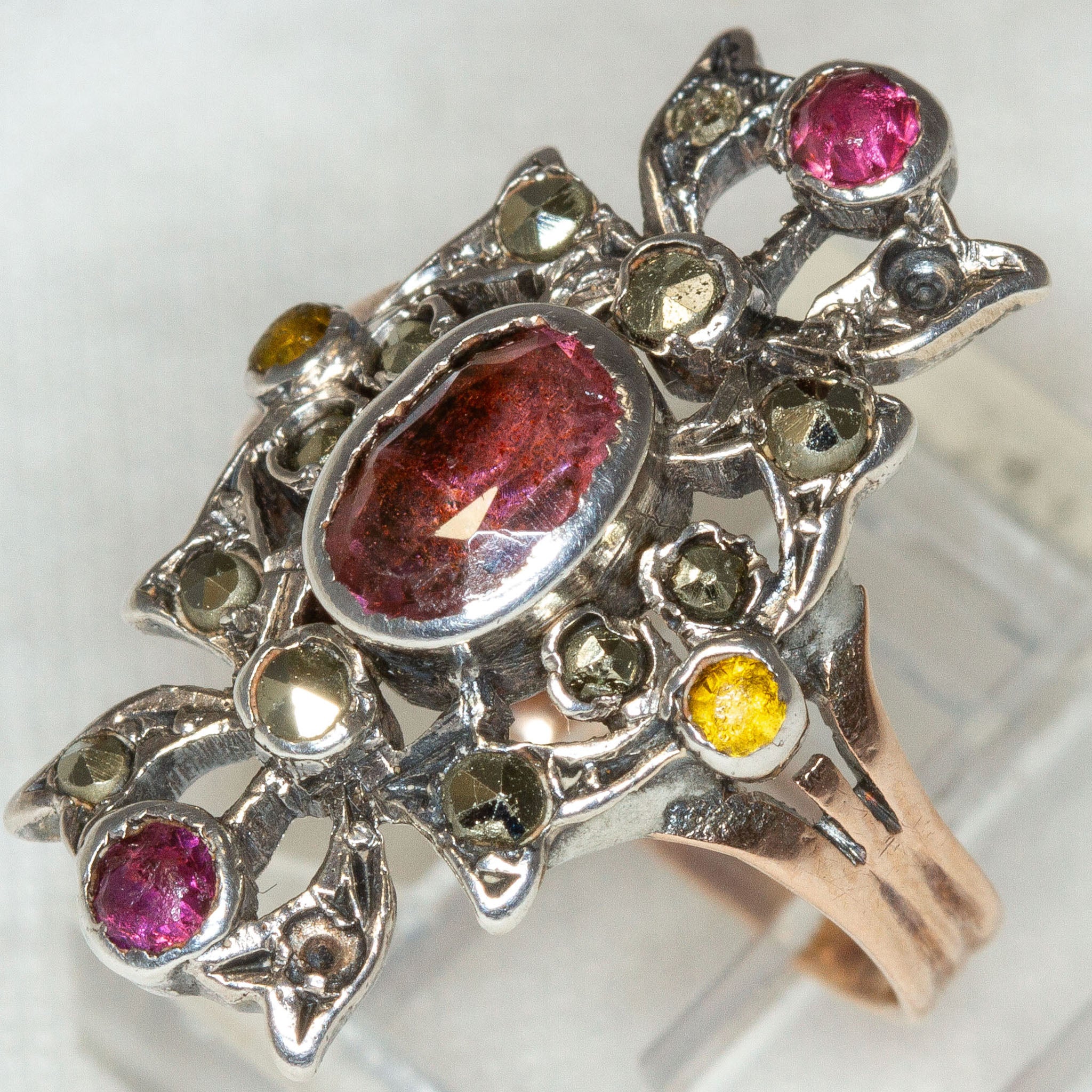 Vintage Victorian-Style Pink Sapphire and Marcasite Ring - 10k Gold