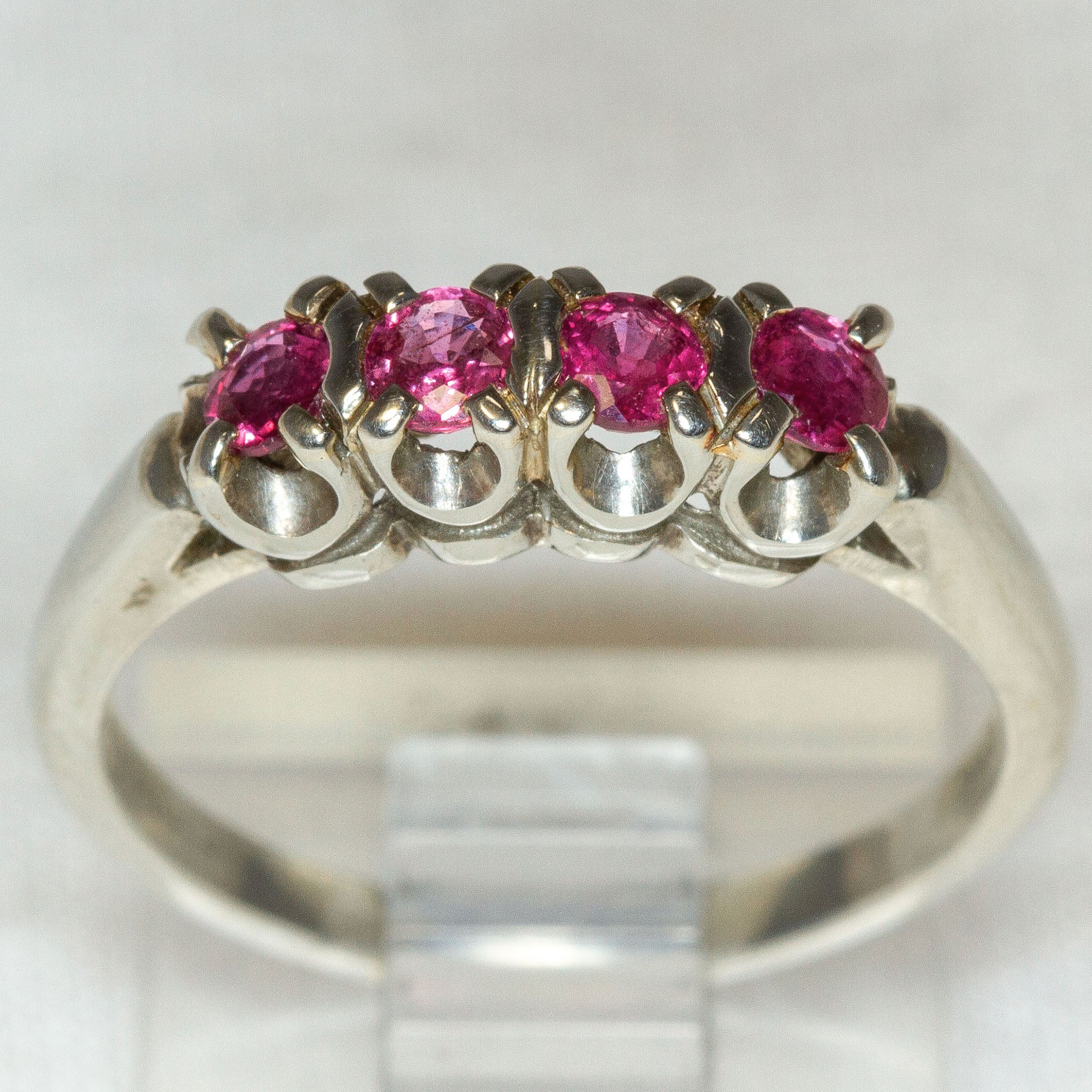 Elegant 18k White Gold Ruby Four-Stone Ring - Size 6 3/4