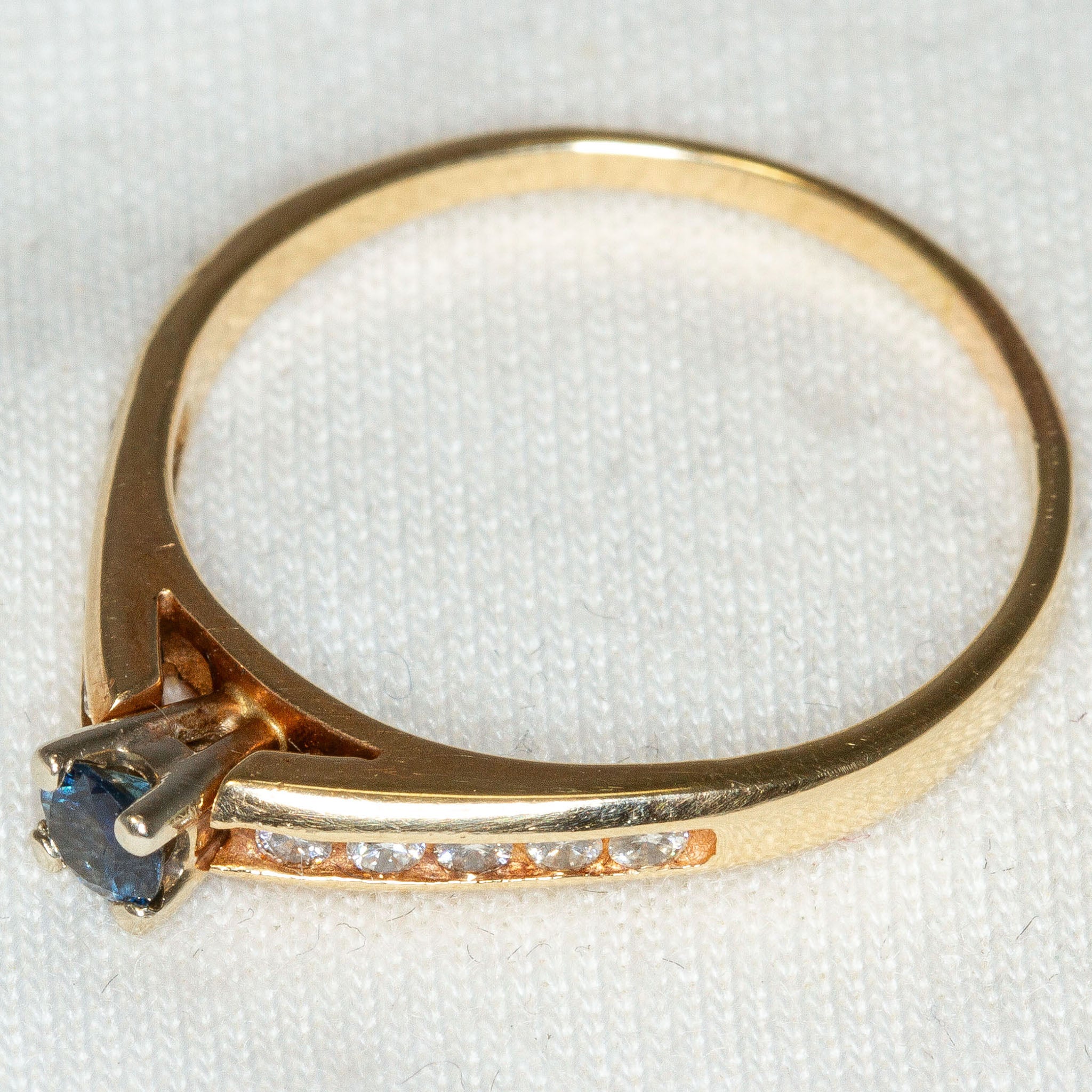 14k Gold Blue Sapphire and Diamond Engagement Ring - Size 7 3/4