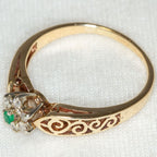 Vintage 10k Gold Floral Cluster Ring with Emerald and Diamonds
