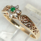 Vintage 10k Gold Floral Cluster Ring with Emerald and Diamonds