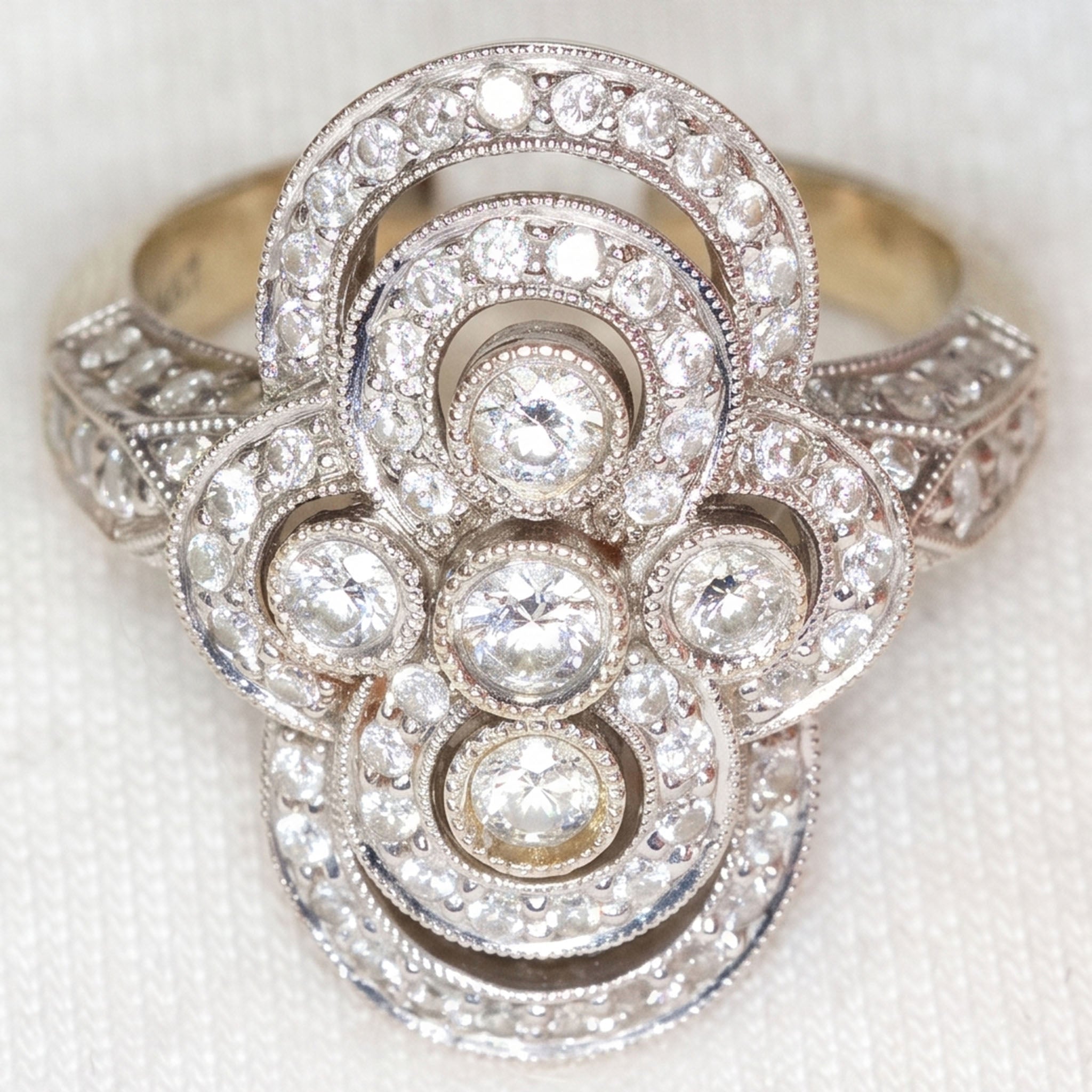 Art Deco Style 14k White Gold Diamond Cluster Ring - Size 7