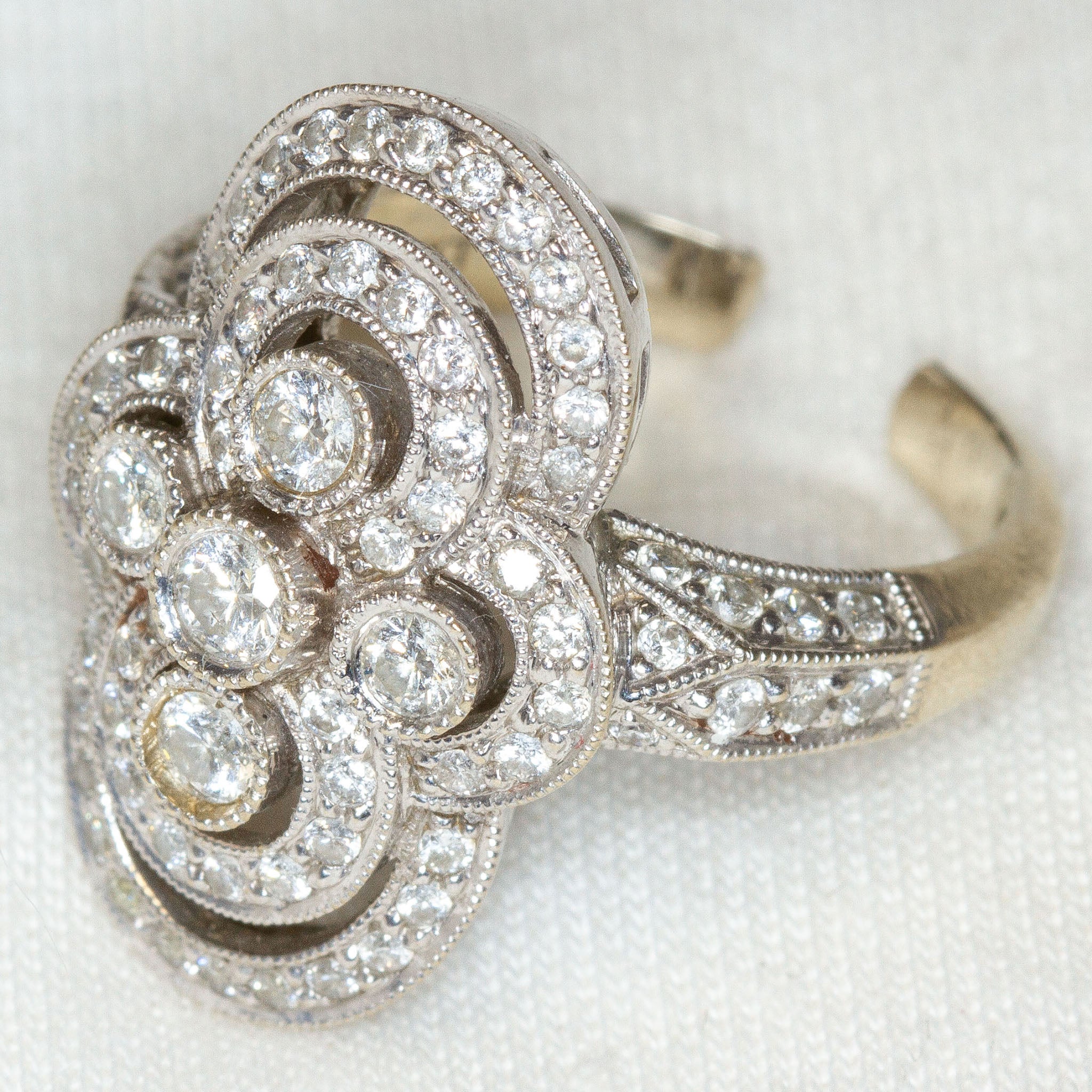 Art Deco Style 14k White Gold Diamond Cluster Ring - Size 7