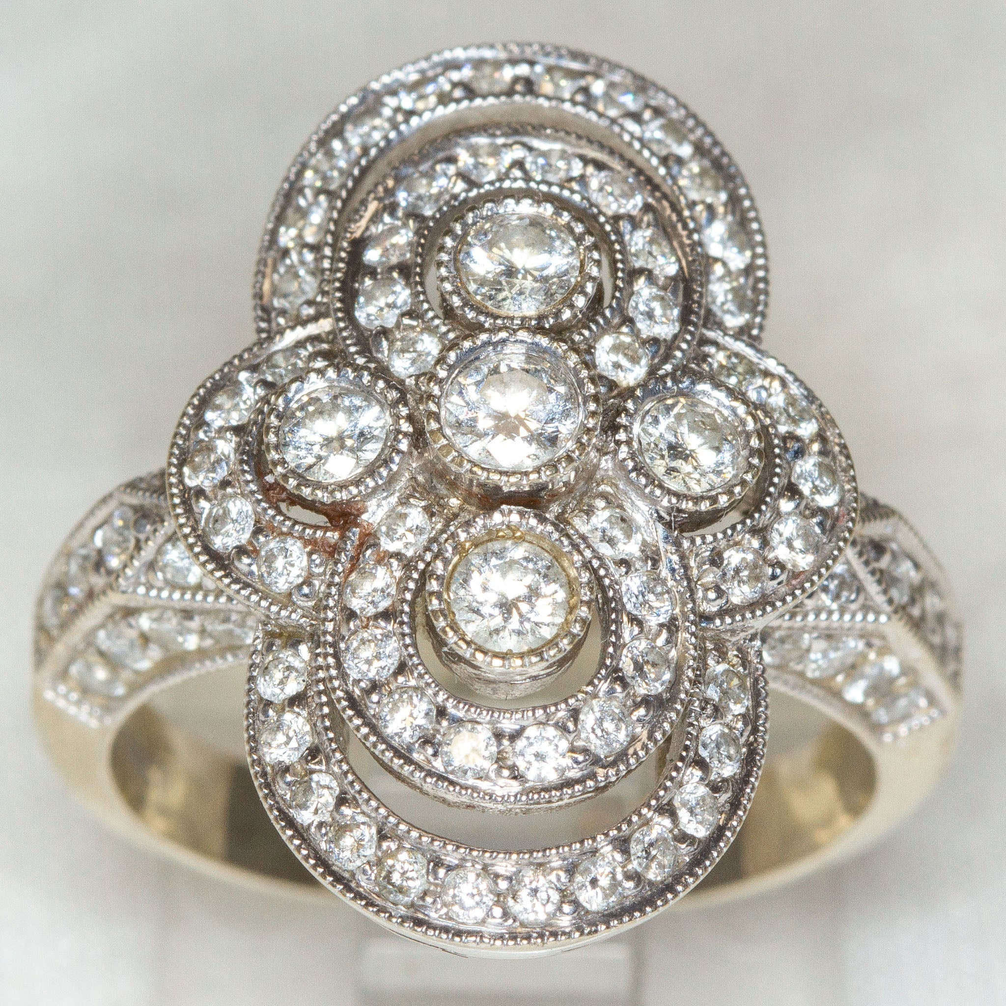 Art Deco Style 14k White Gold Diamond Cluster Ring - Size 7
