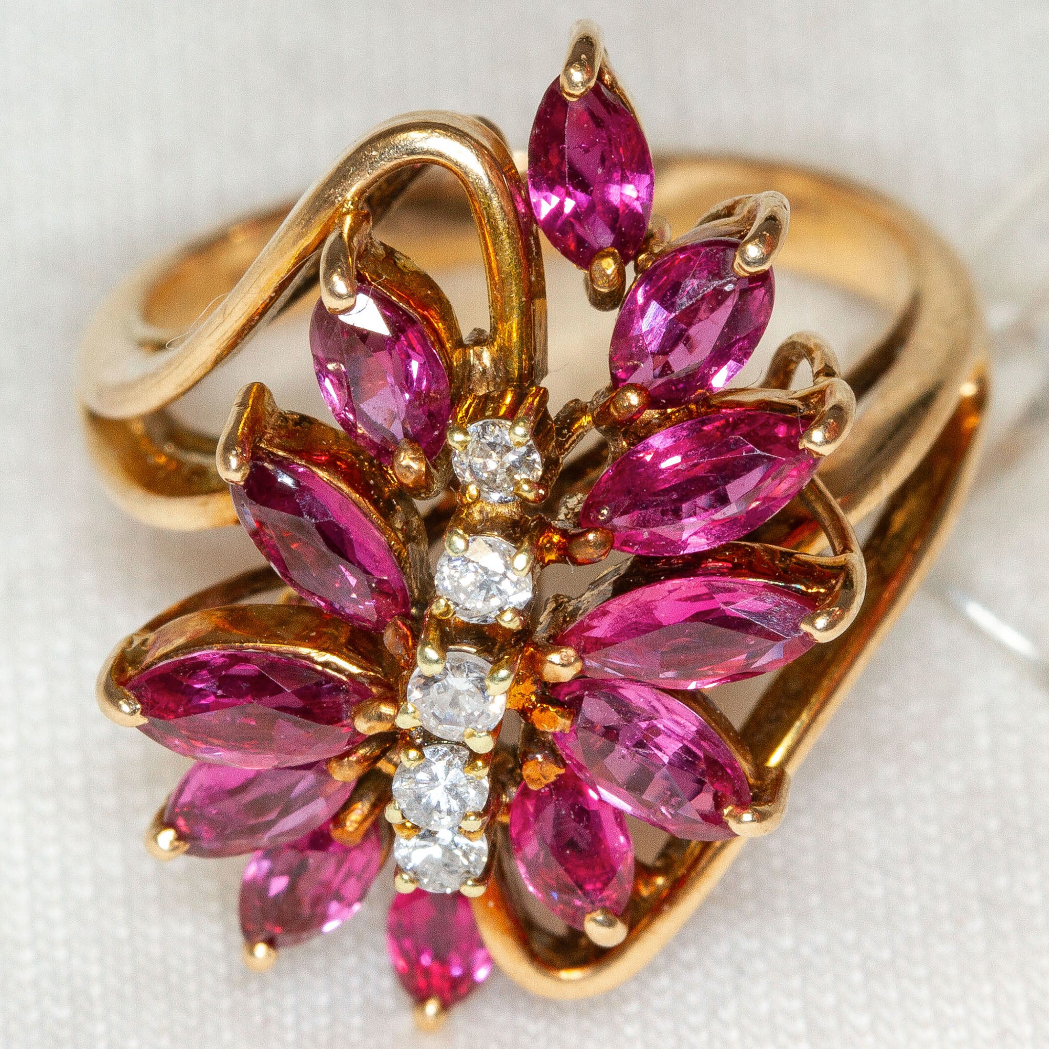 Floral Marquise Ruby and Diamond Cocktail Ring in 14k Gold Main image