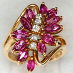 Floral Marquise Ruby and Diamond Cocktail Ring in 14k Gold