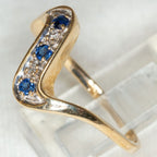 Elegant 10k Yellow Gold S-Curve Sapphire and Diamond Ring - Size 7