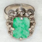 Ornate Vintage Jade Statement Ring in 18k White Gold