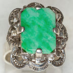 Ornate Vintage Jade Statement Ring in 18k White Gold
