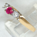 Classic Three-Stone 14k Yellow Gold Ruby and Diamond Ring - Size 6