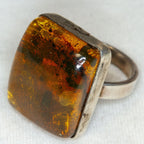 Natural Honey Amber Statement Ring in Sterling Silver
