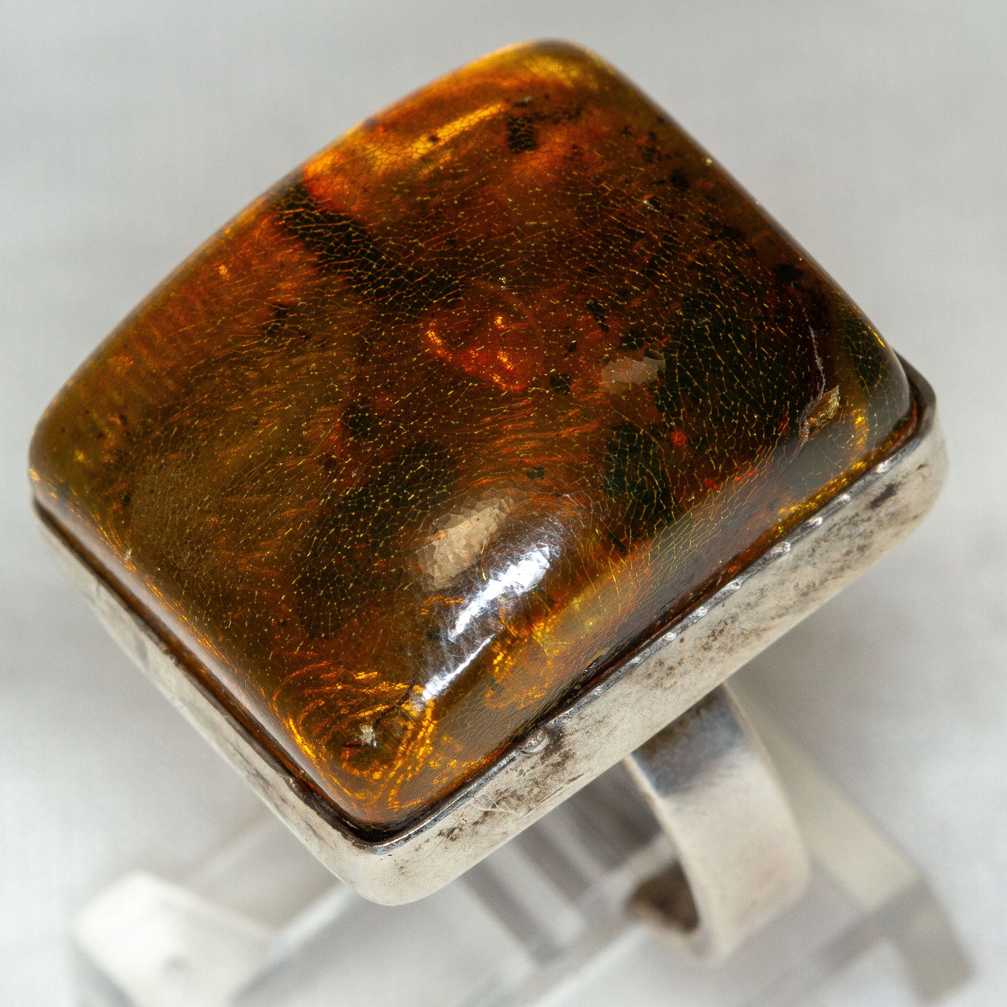 Natural Honey Amber Statement Ring in Sterling Silver