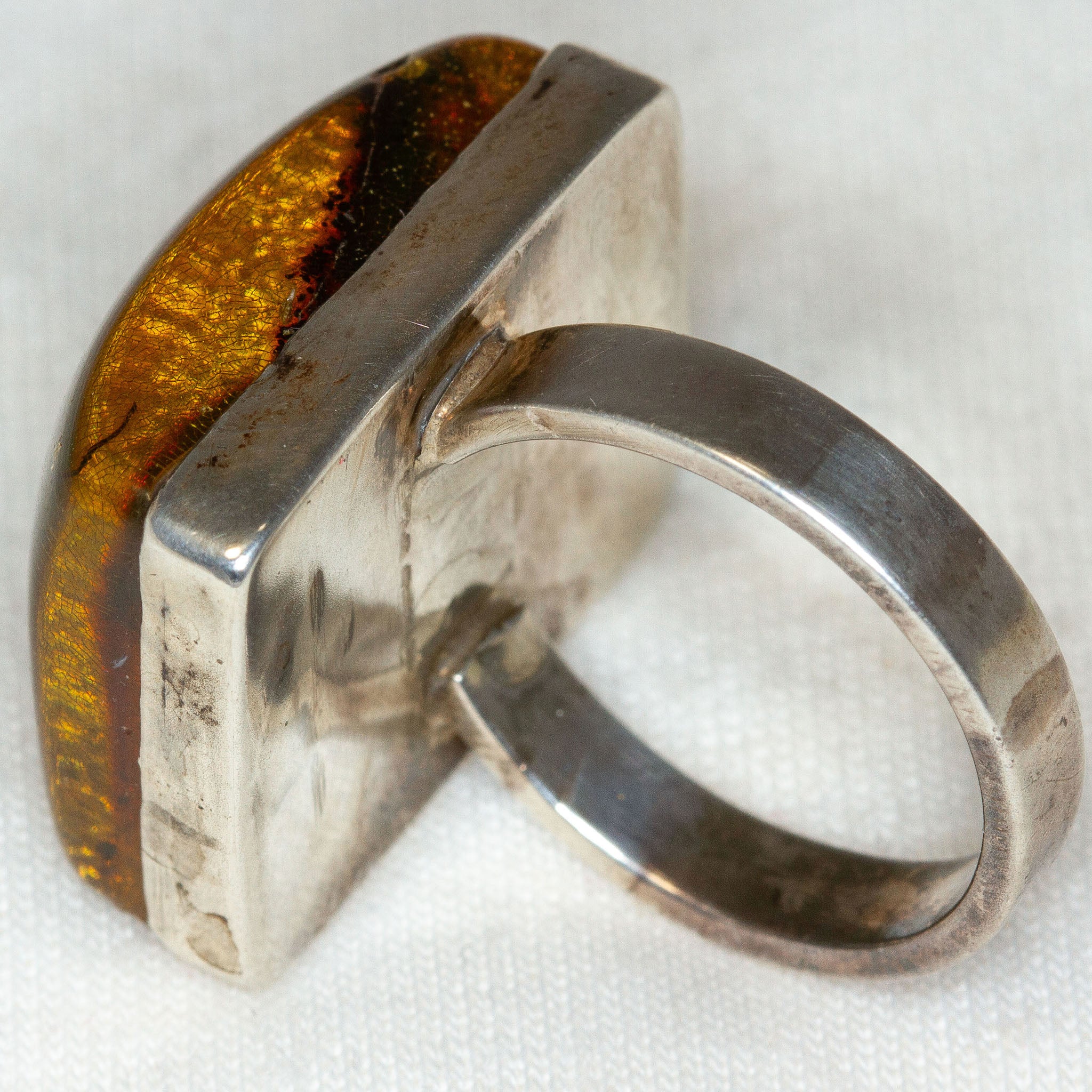 Natural Honey Amber Statement Ring in Sterling Silver