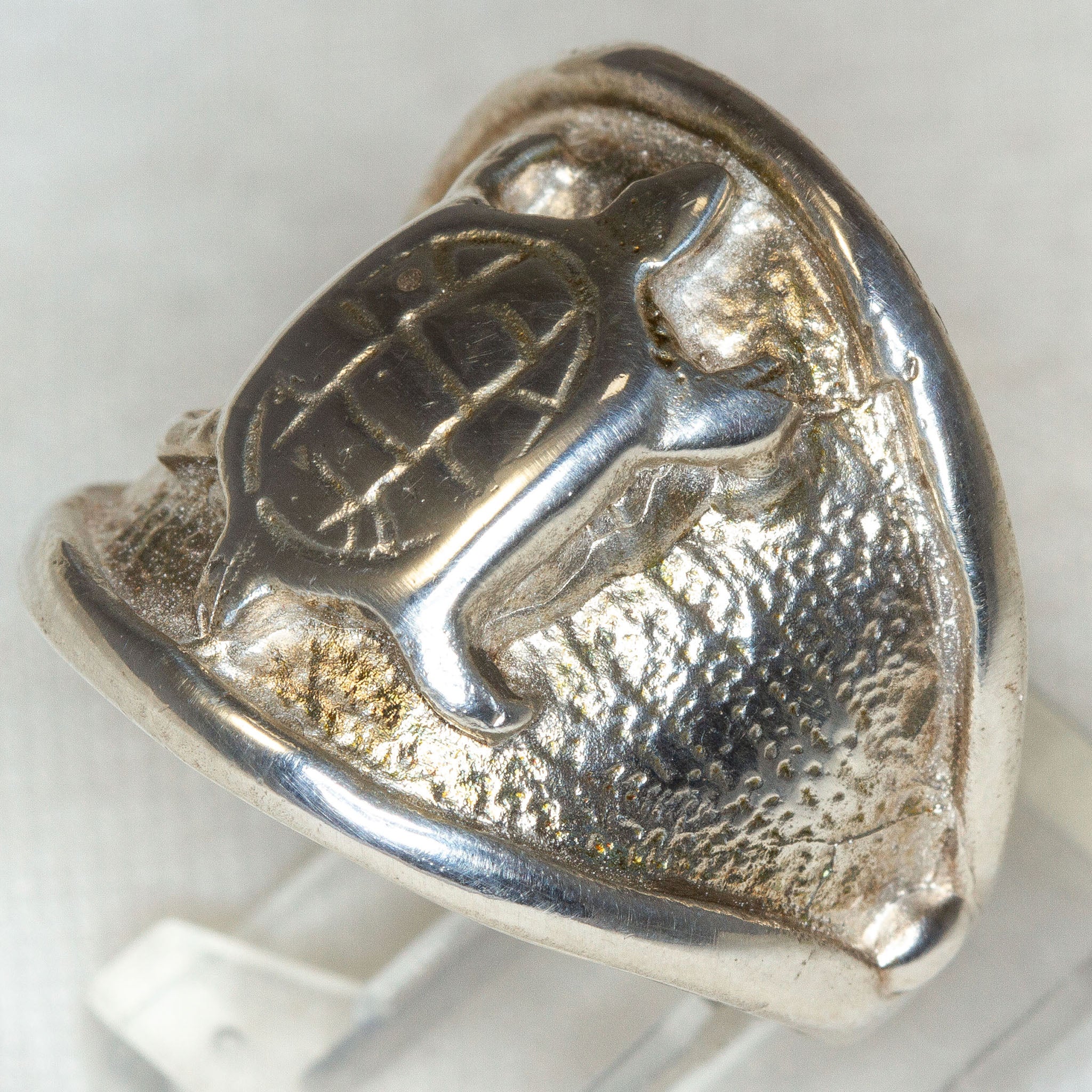 Artisan Sculptural Sterling Silver Turtle Ring - Size 7