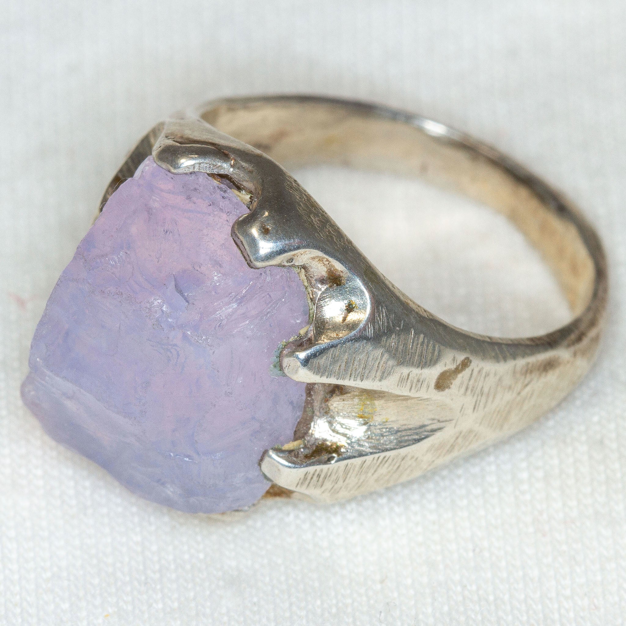 Artisan Sculptural Sterling Silver Lavender Quartz Ring - Size 7 3/4